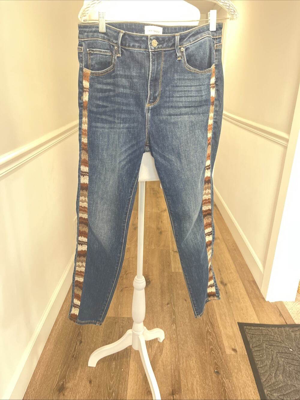Driftwood High Rise Straight Leg Jeans Blue Side Stripe Womens 30 Western Boho